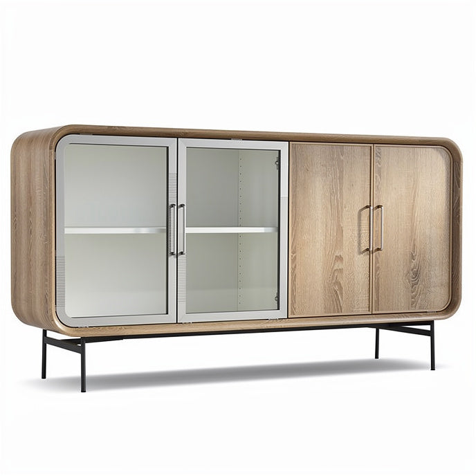 **Moderne houten dressoir met glazen deuren**